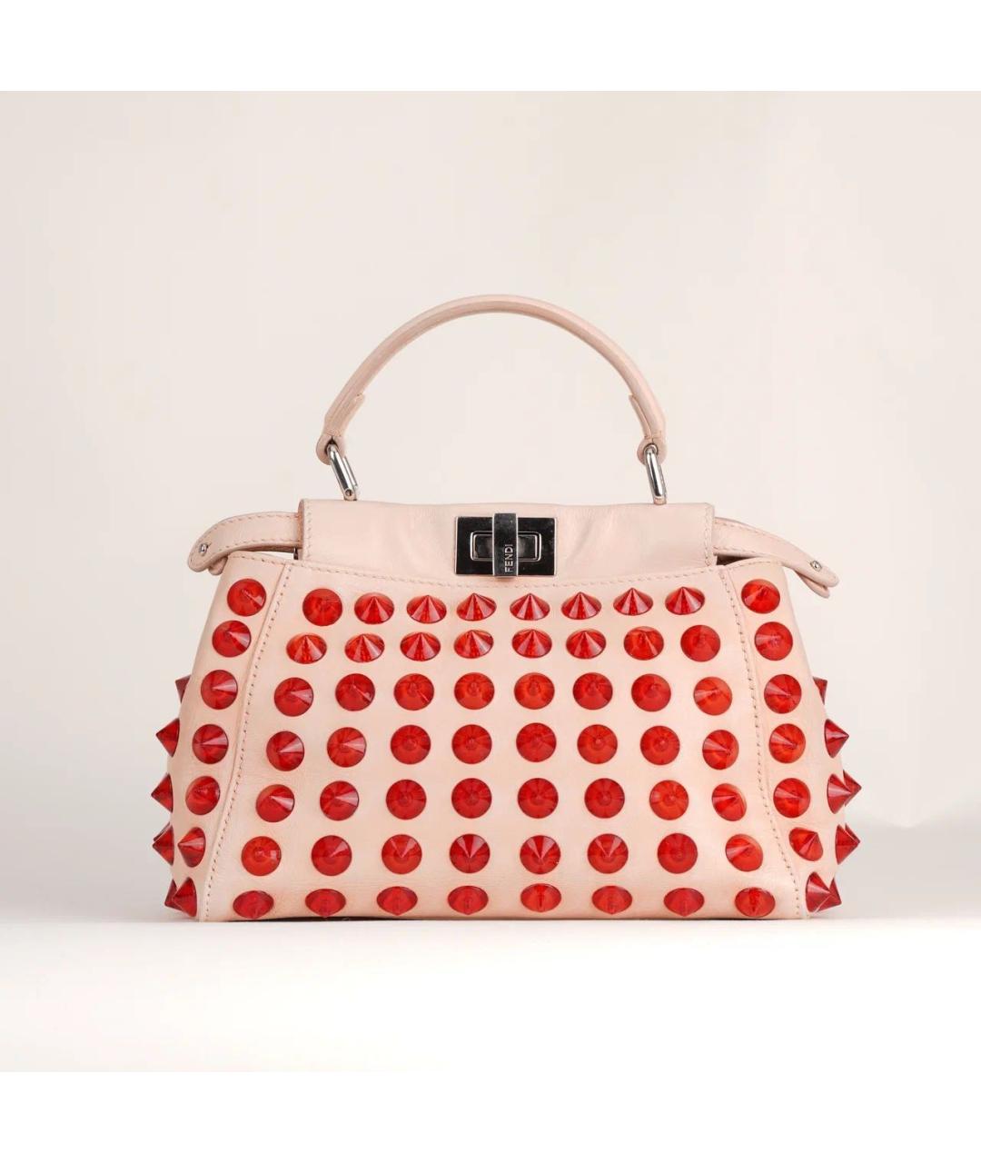 FENDI Бежевая кожаная сумка с короткими ручками, фото 2