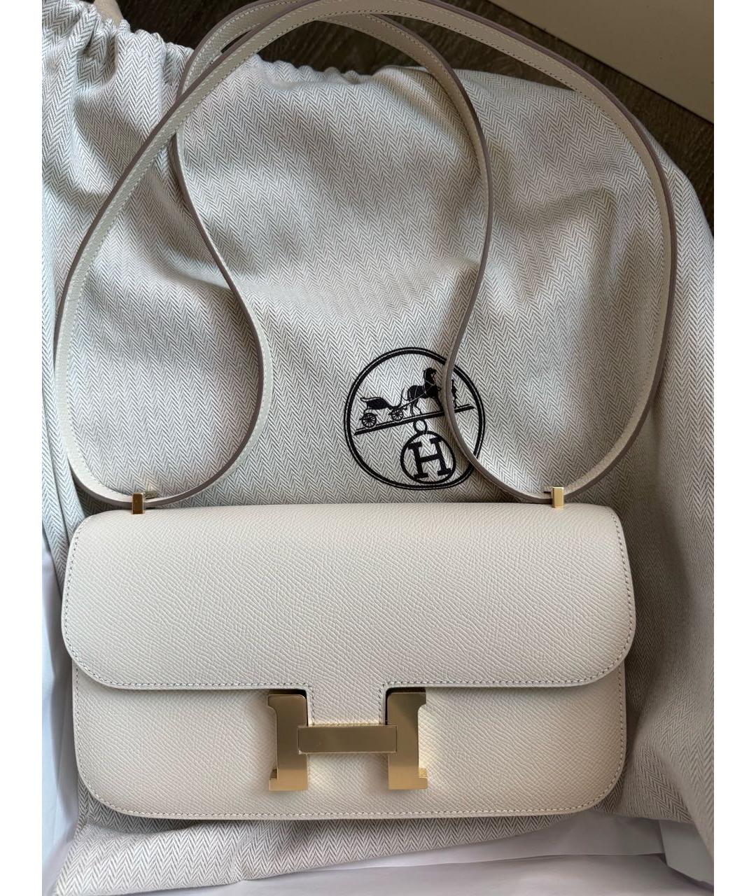 HERMES Белая кожаная сумка через плечо, фото 3