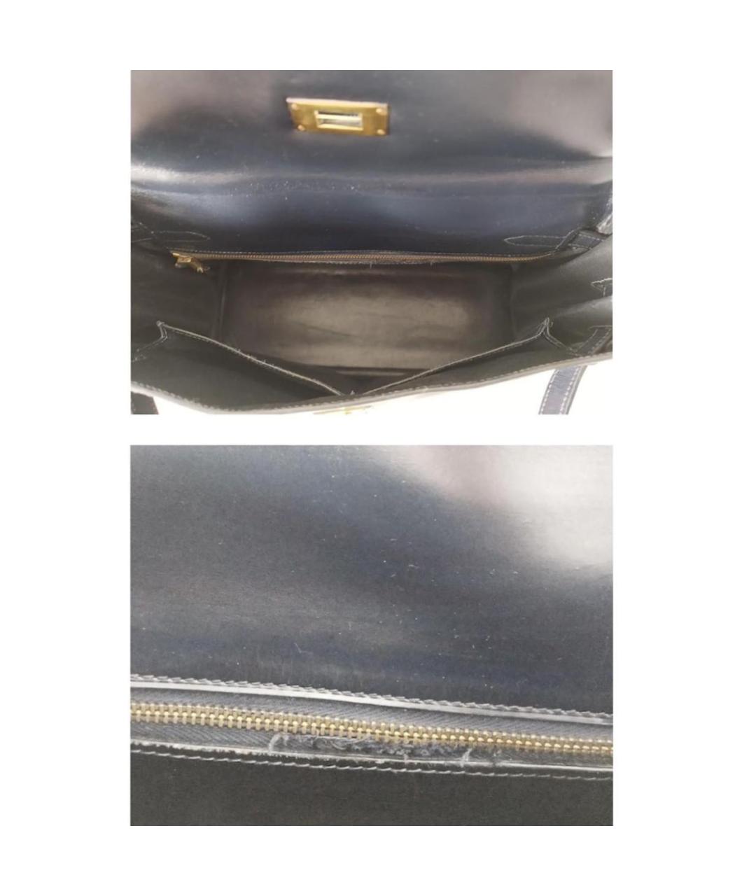 HERMES Темно-синяя кожаная сумка с короткими ручками, фото 5