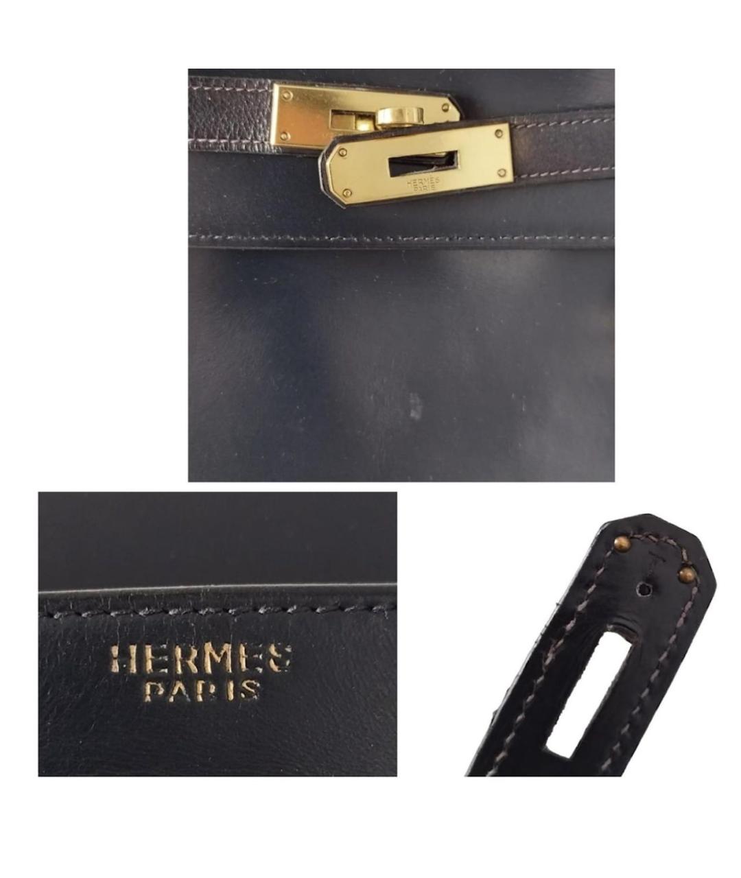 HERMES Темно-синяя кожаная сумка с короткими ручками, фото 6