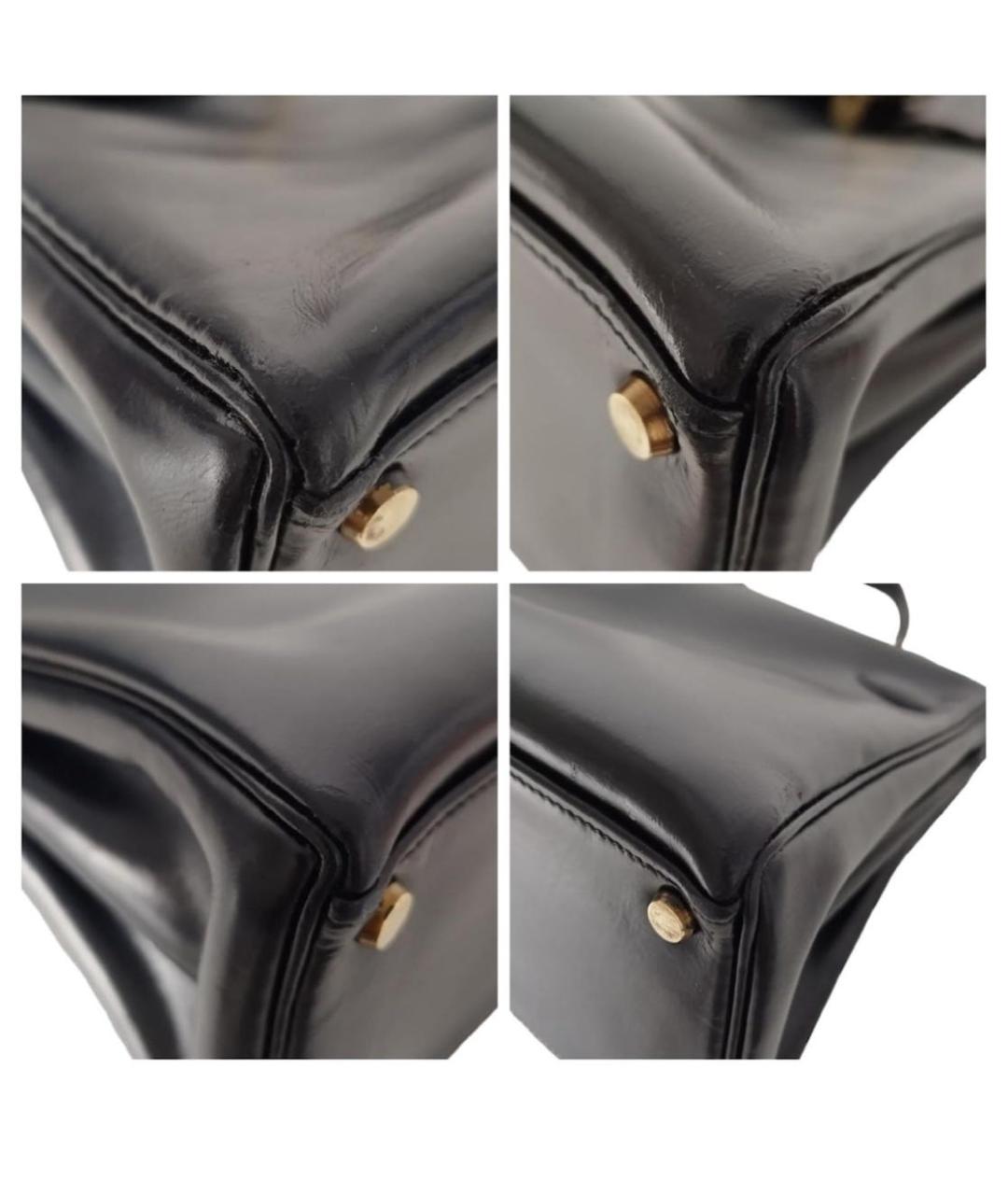 HERMES Темно-синяя кожаная сумка с короткими ручками, фото 4