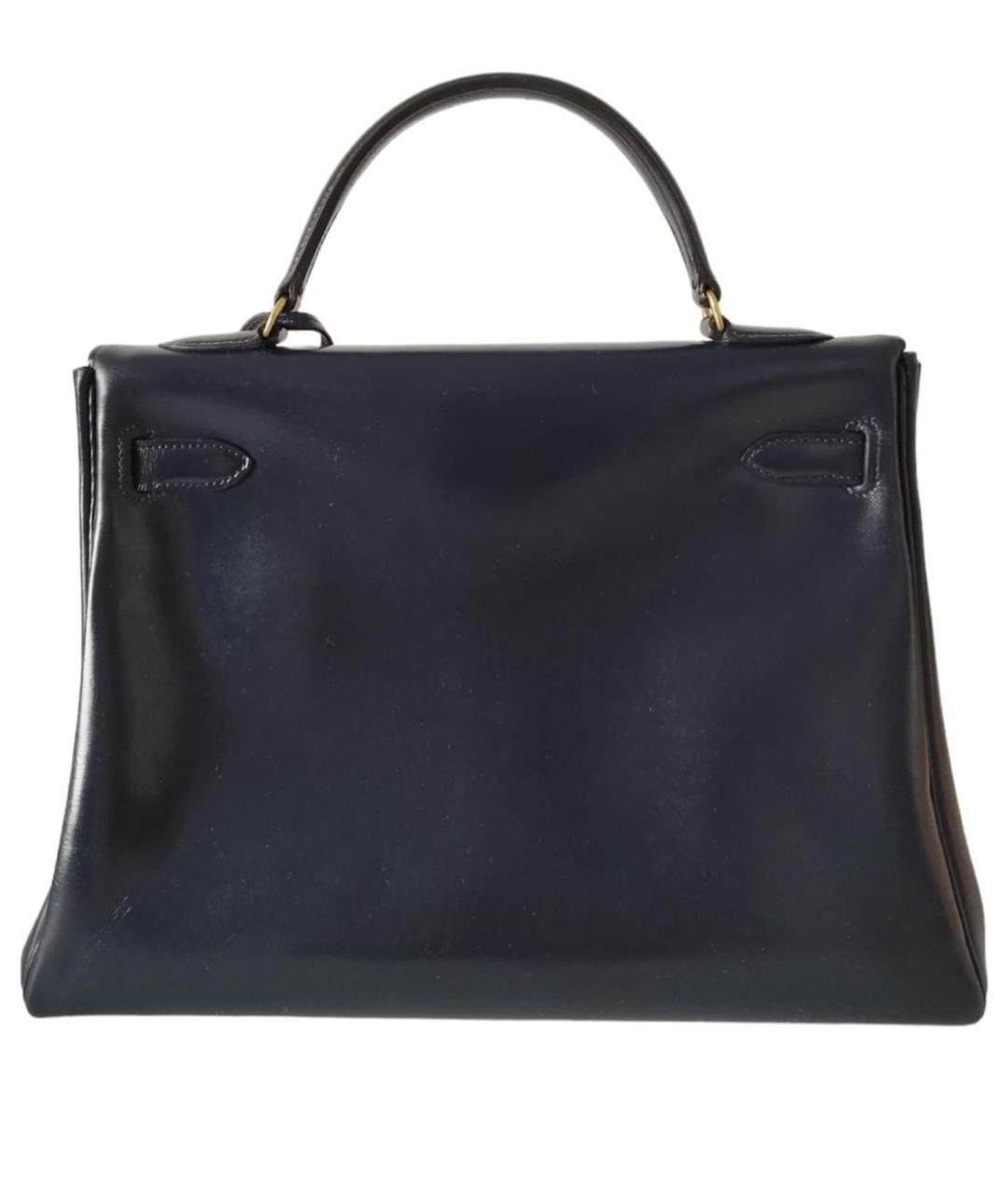 HERMES Темно-синяя кожаная сумка с короткими ручками, фото 3