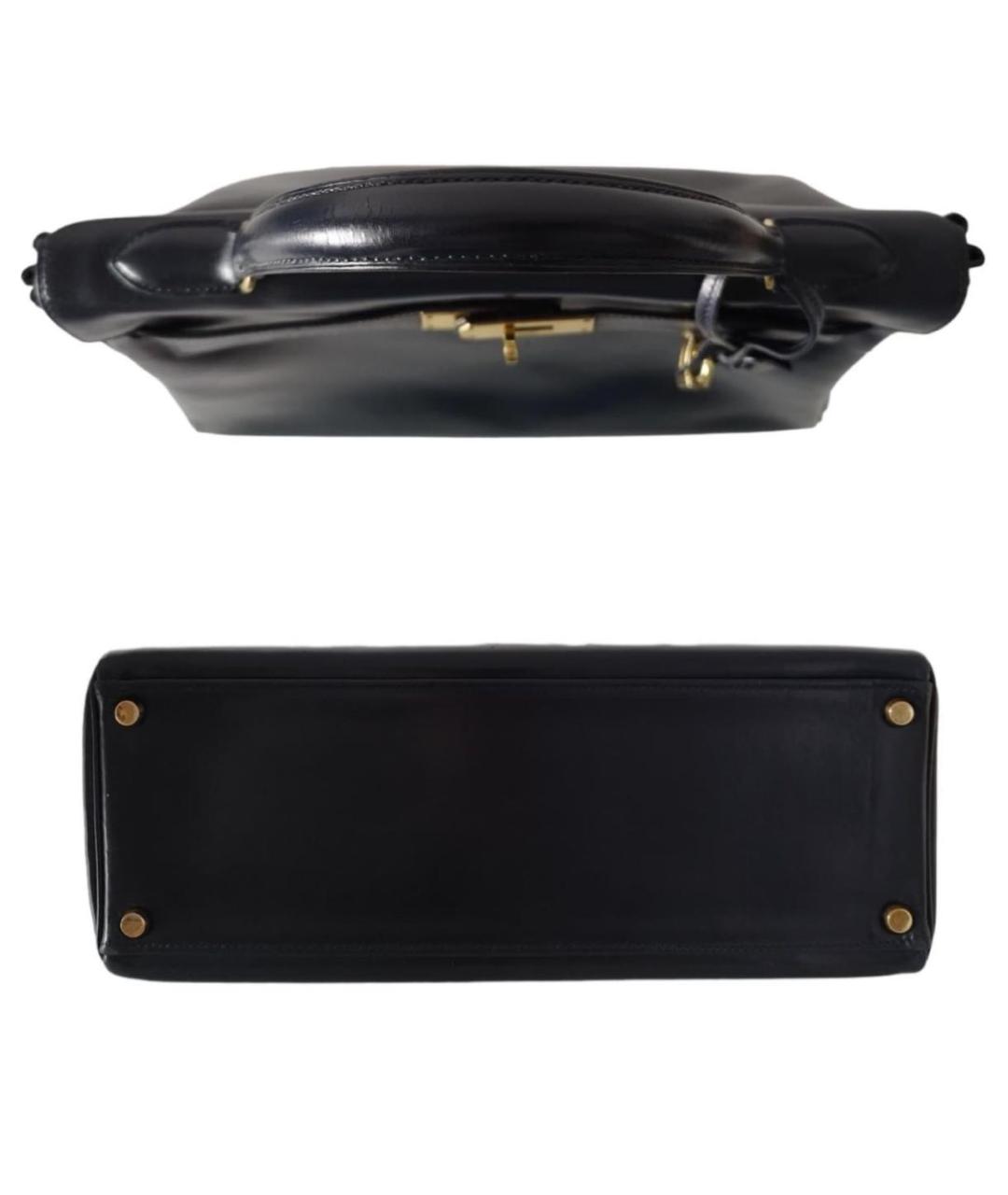 HERMES Темно-синяя кожаная сумка с короткими ручками, фото 7