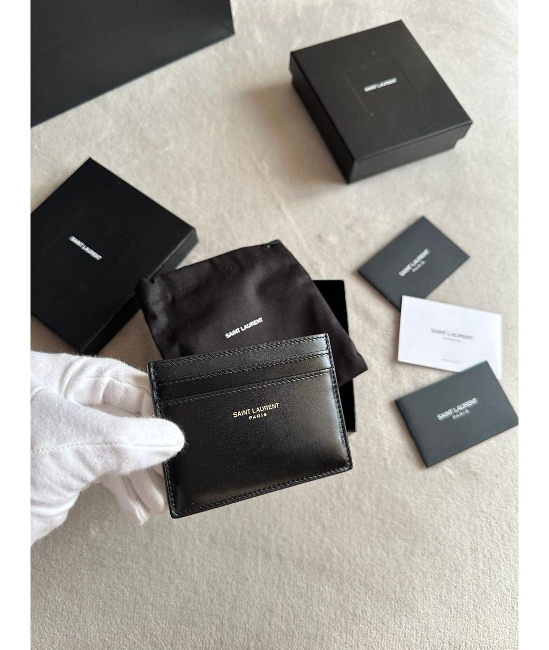 SAINT LAURENT Черный кожаный кардхолдер, фото 2