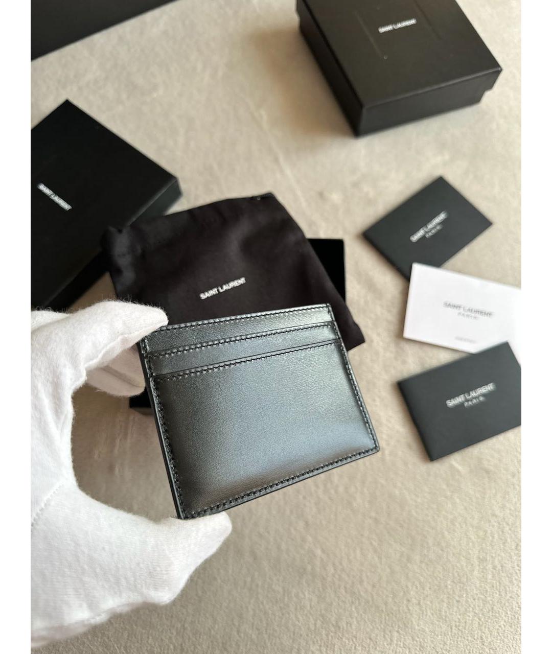 SAINT LAURENT Черный кожаный кардхолдер, фото 3