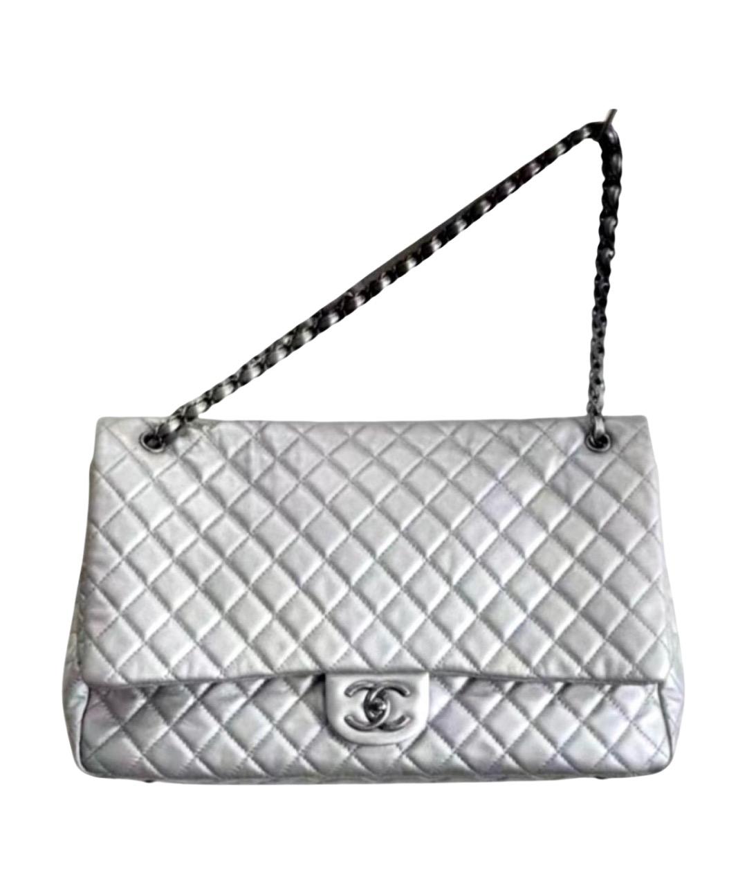 CHANEL Серебряная кожаная сумка через плечо, фото 1