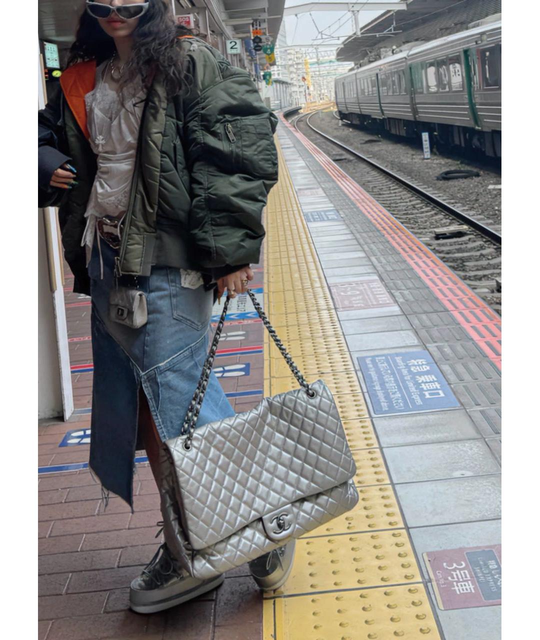 CHANEL Серебряная кожаная сумка через плечо, фото 5