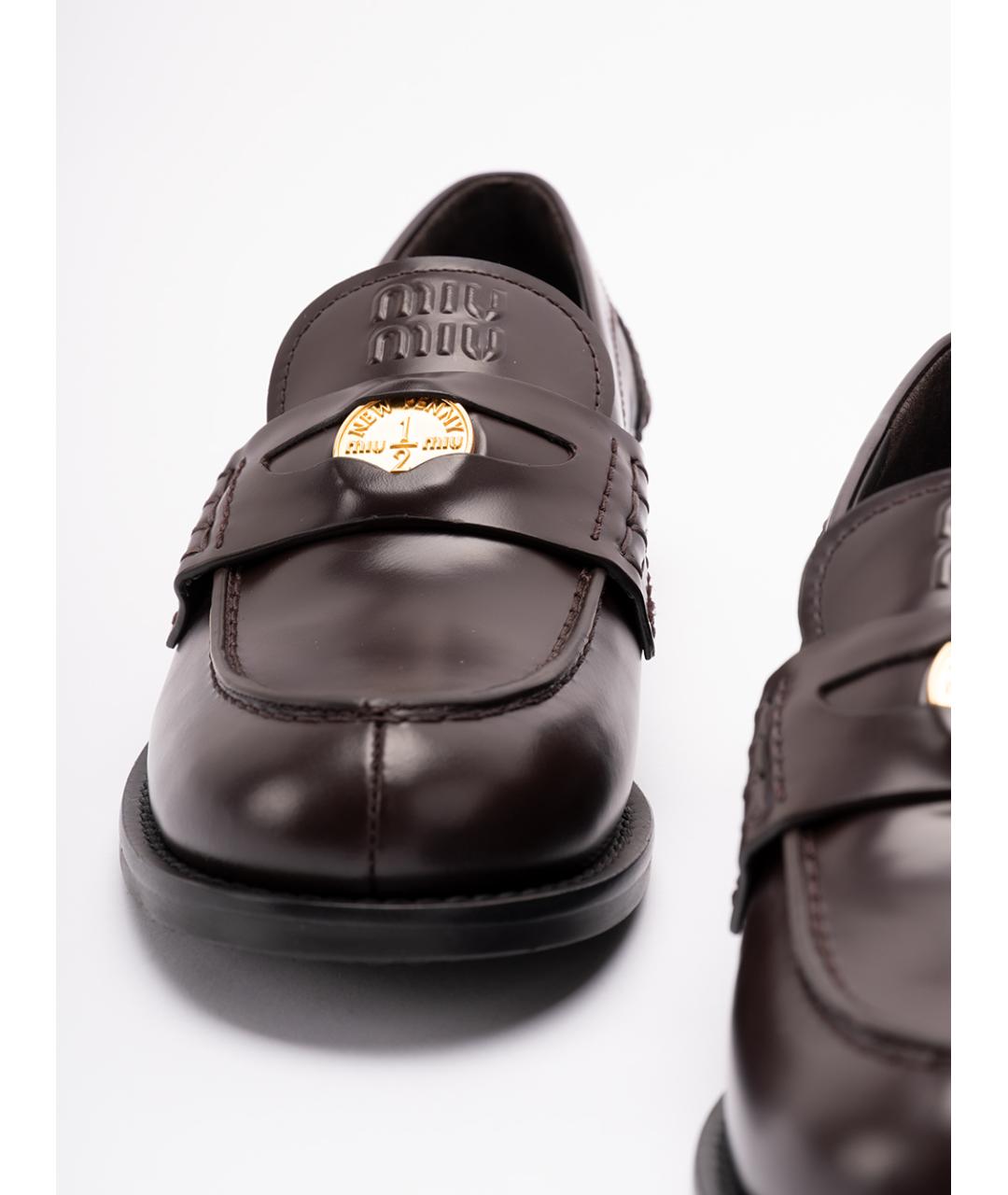 MIU MIU Коричневые кожаные лоферы, фото 5