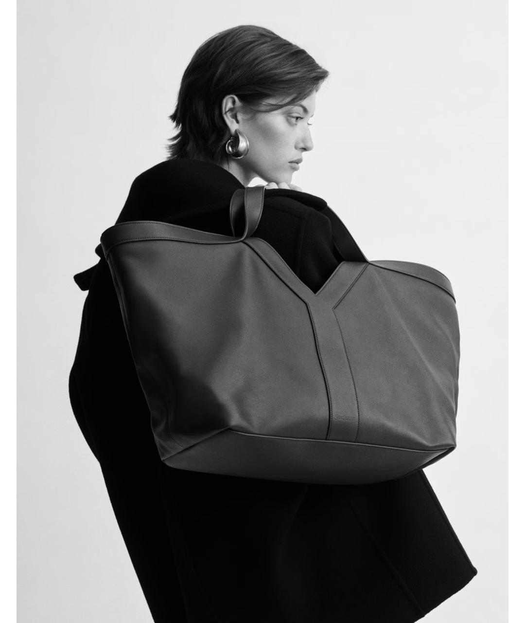 SAINT LAURENT Зеленая кожаная сумка тоут, фото 2