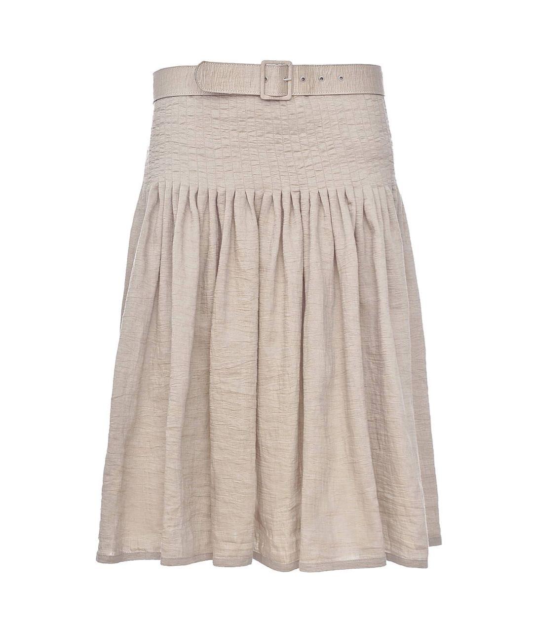LIVIANA CONTI Бежевая льняная юбка миди, фото 1