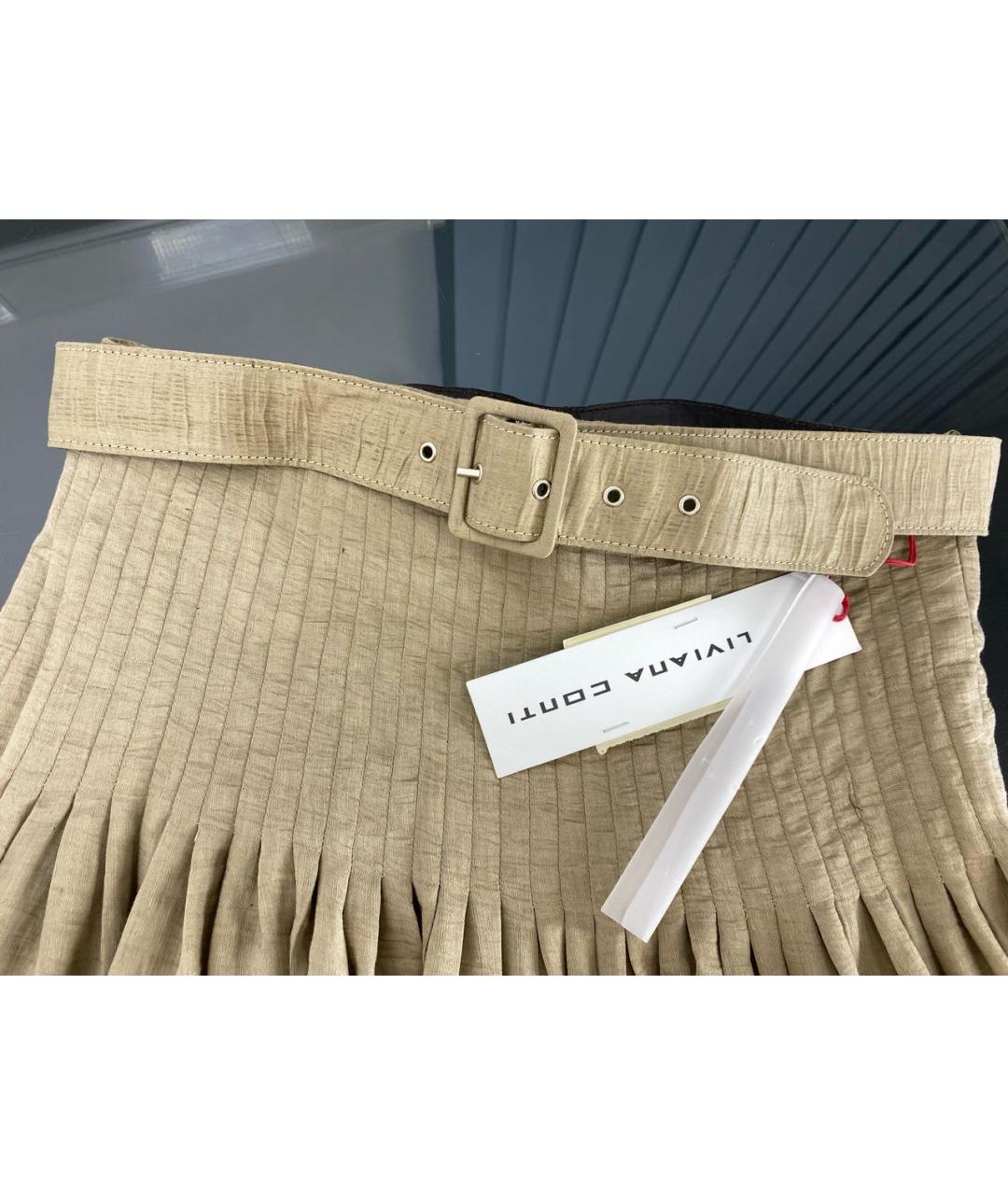 LIVIANA CONTI Бежевая льняная юбка миди, фото 3