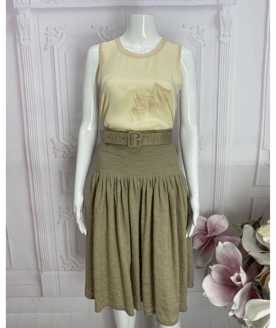 LIVIANA CONTI Бежевая льняная юбка миди, фото 5