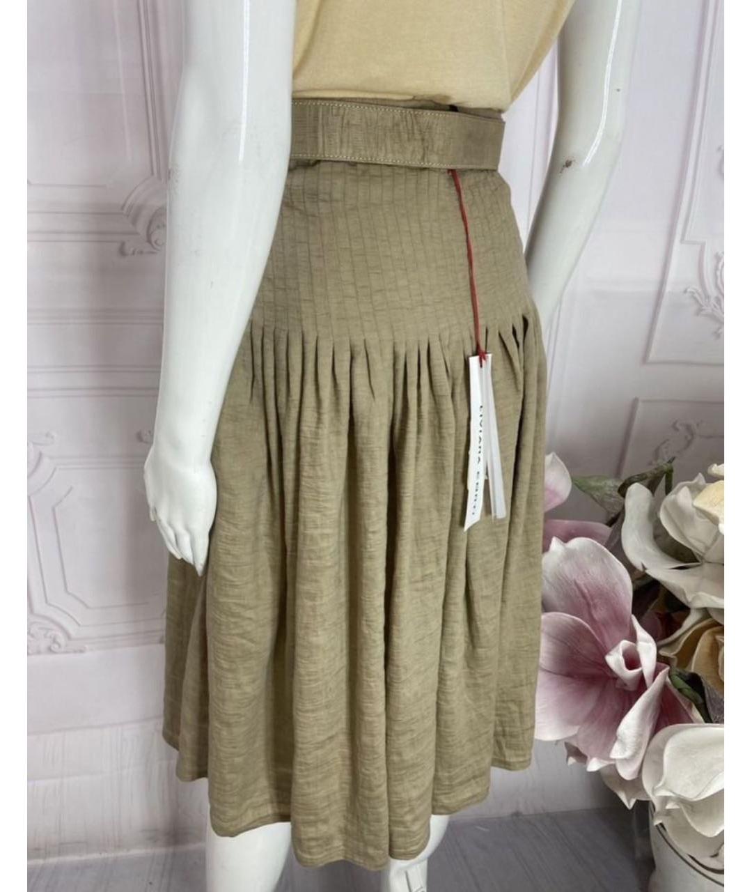 LIVIANA CONTI Бежевая льняная юбка миди, фото 7
