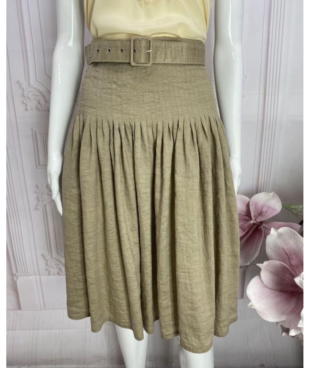 LIVIANA CONTI Бежевая льняная юбка миди, фото 6