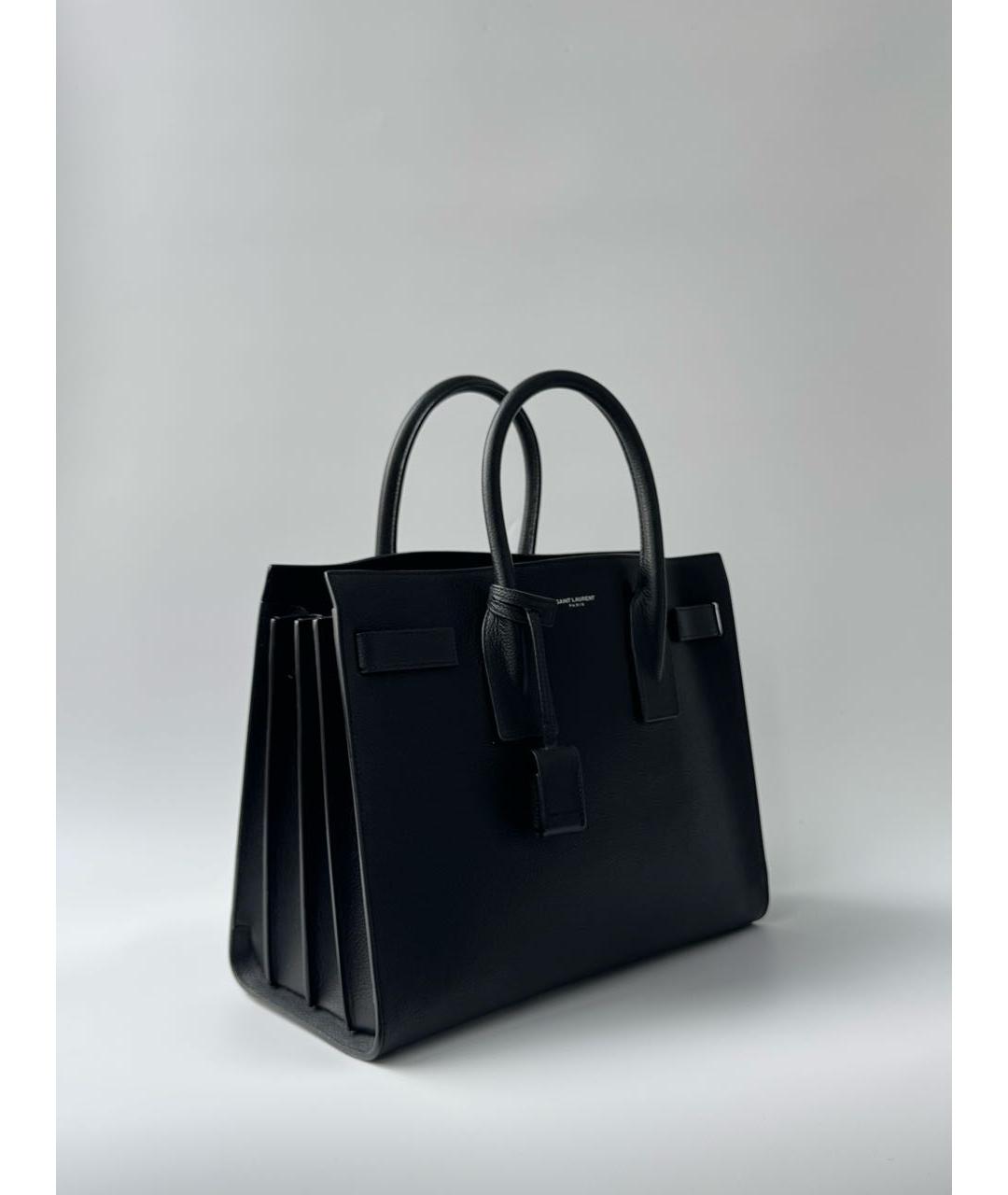 SAINT LAURENT Черная кожаная сумка с короткими ручками, фото 2