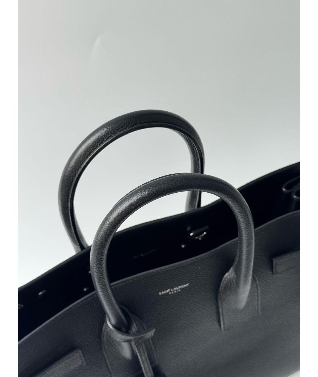SAINT LAURENT Черная кожаная сумка с короткими ручками, фото 6