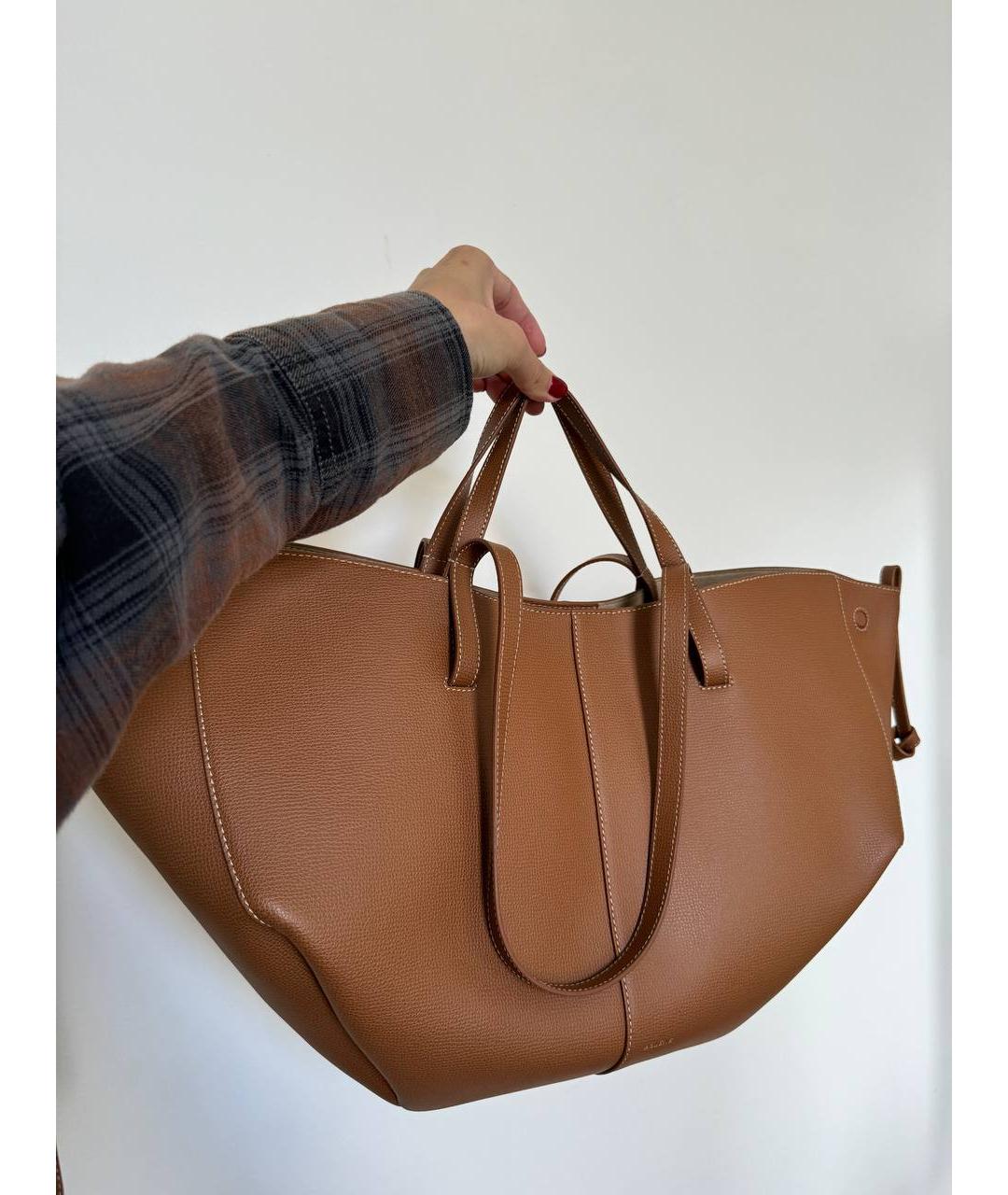 POLENE Коричневая кожаная сумка с короткими ручками, фото 2