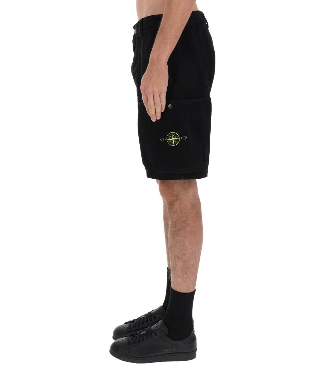 STONE ISLAND Черные хлопковые шорты, фото 4