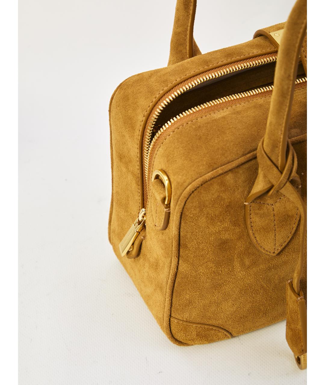 GOLDEN GOOSE DELUXE BRAND Горчичная замшевая сумка с короткими ручками, фото 4