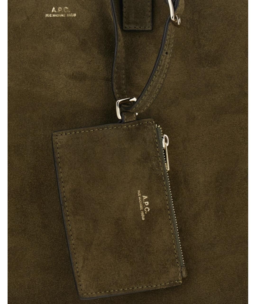 A.P.C. Зеленая замшевая сумка тоут, фото 4