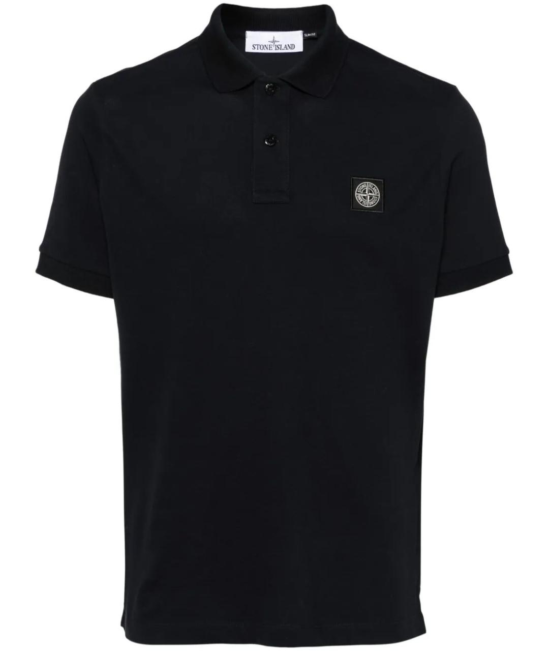 STONE ISLAND Черное хлопковое поло с коротким рукавом, фото 1