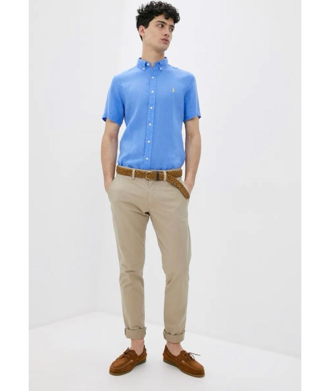 POLO RALPH LAUREN Голубая льняная кэжуал рубашка, фото 2