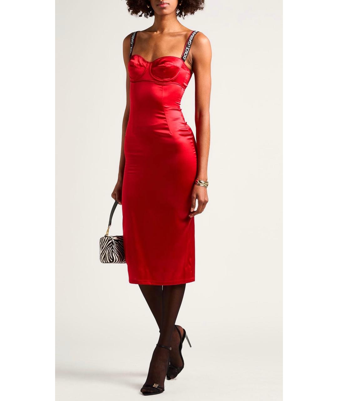 DOLCE&GABBANA Красное шелковое коктейльное платье, фото 2