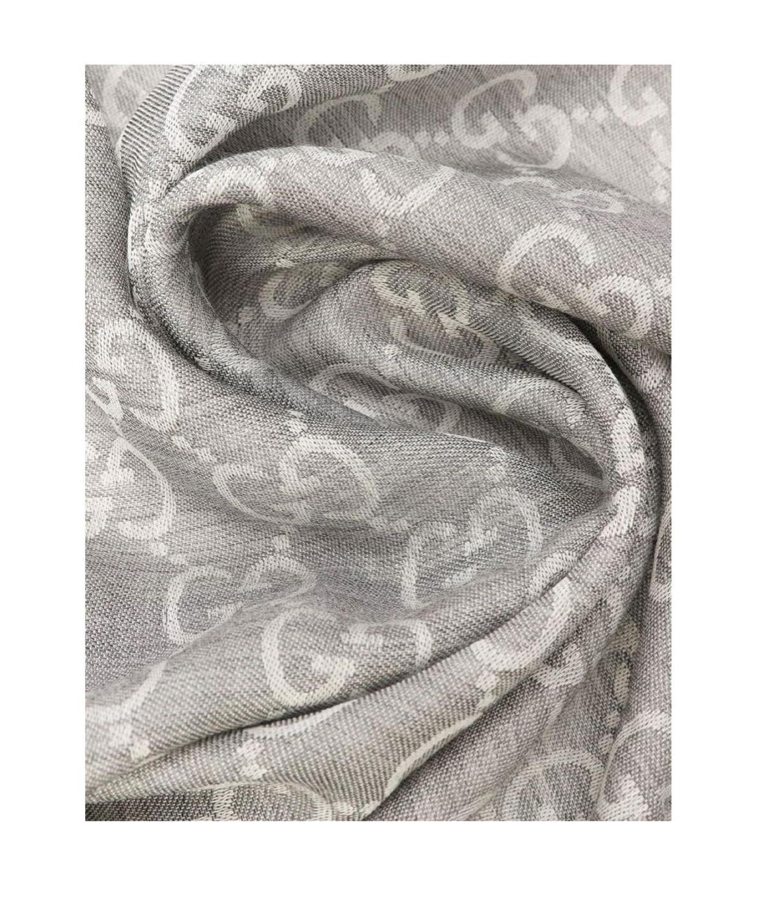 GUCCI Серый шерстяной шарф, фото 2