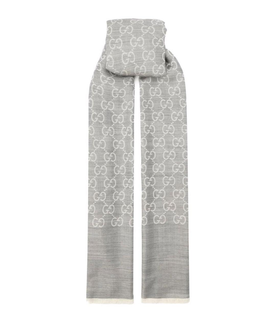 GUCCI Серый шерстяной шарф, фото 1