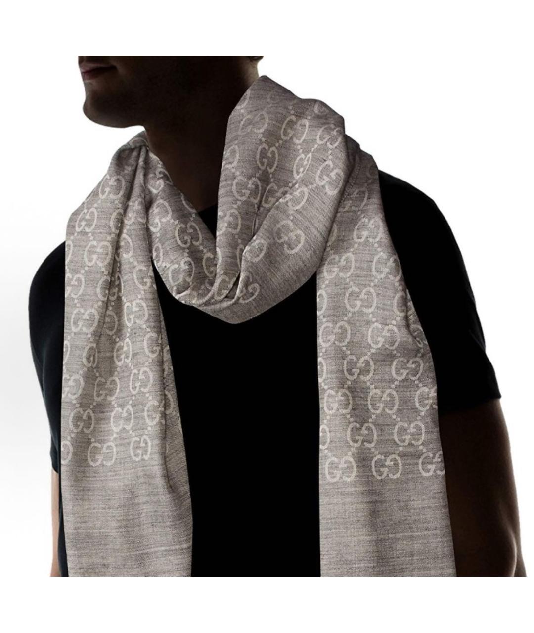 GUCCI Серый шерстяной шарф, фото 3