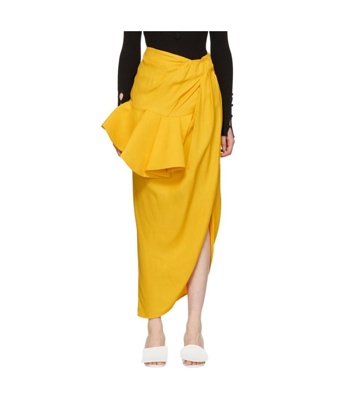 JACQUEMUS Желтая креповая юбка макси, фото 5