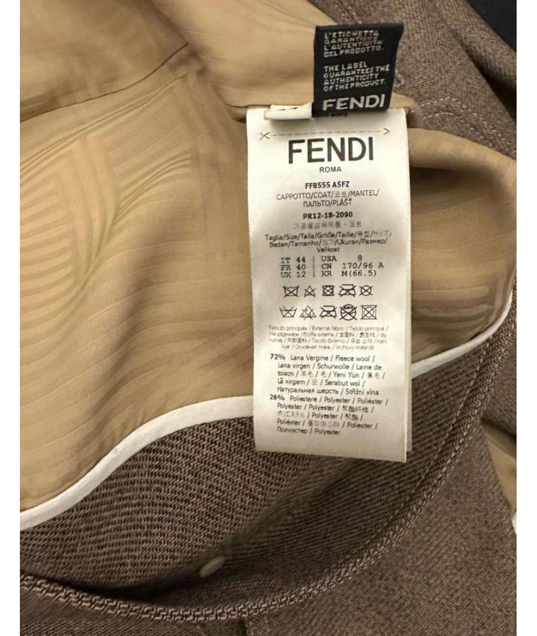 FENDI Коричневое шерстяное пальто, фото 5