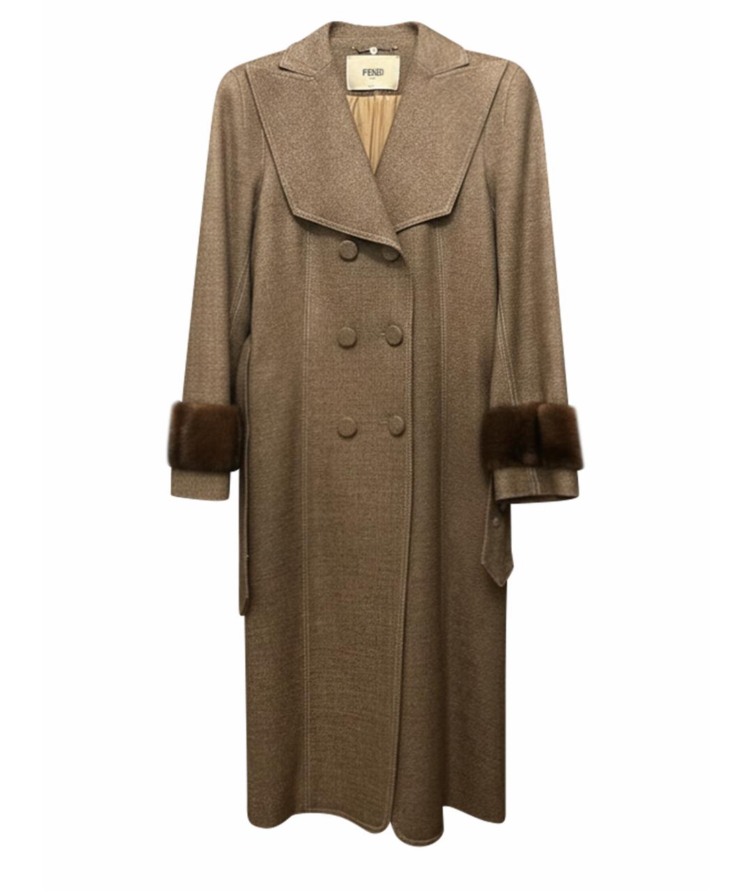 FENDI Коричневое шерстяное пальто, фото 1