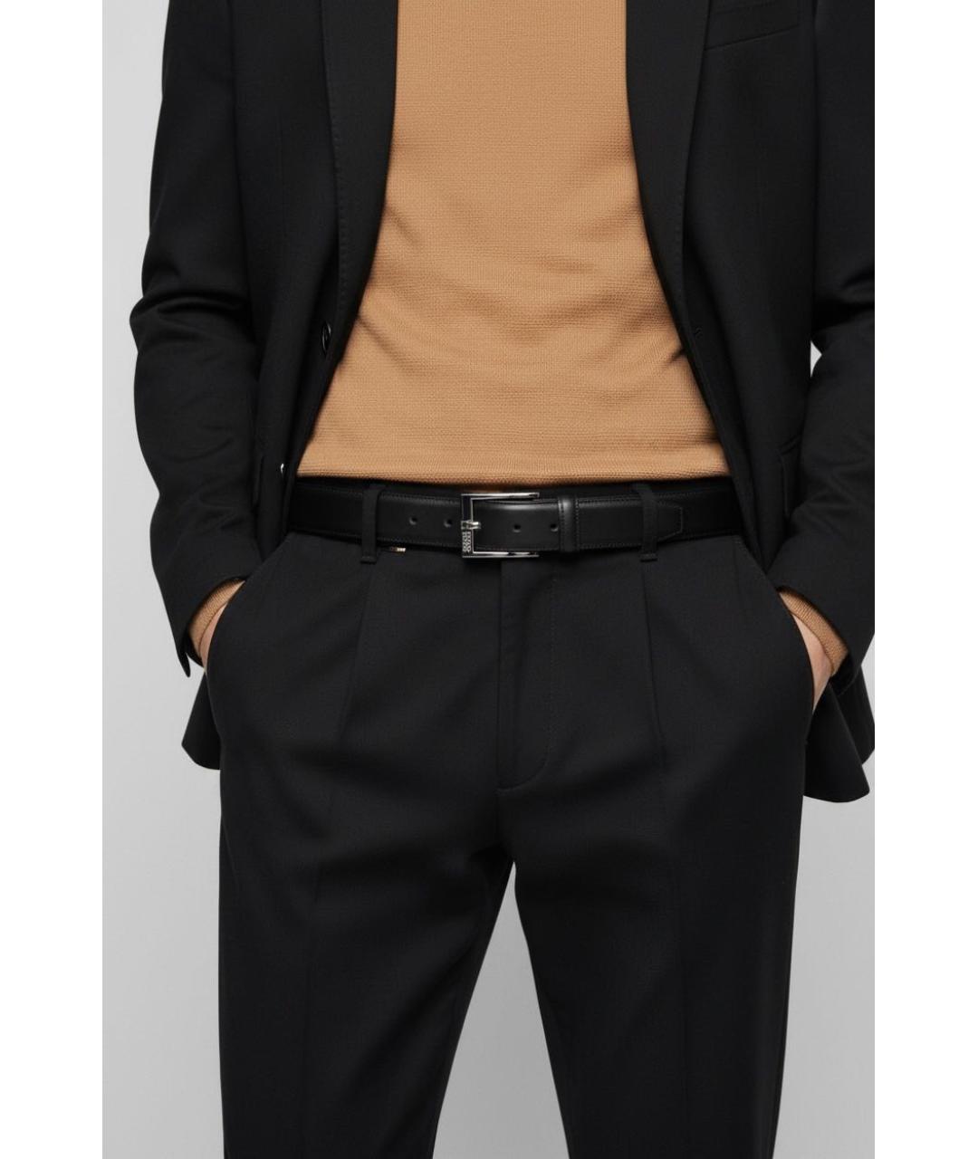 HUGO BOSS Черный кожаный ремень, фото 2