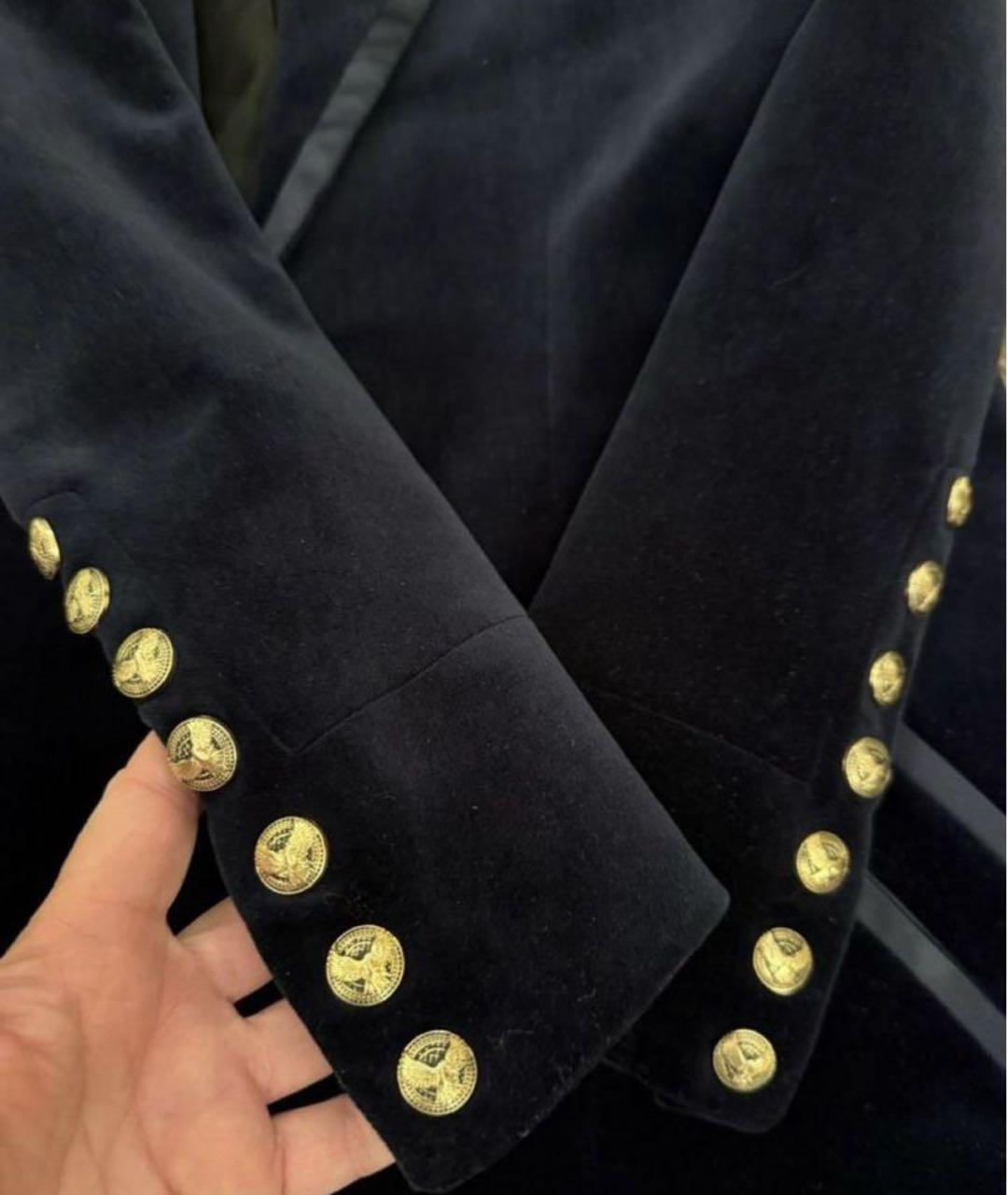 BALMAIN Темно-синий бархатный жакет/пиджак, фото 4