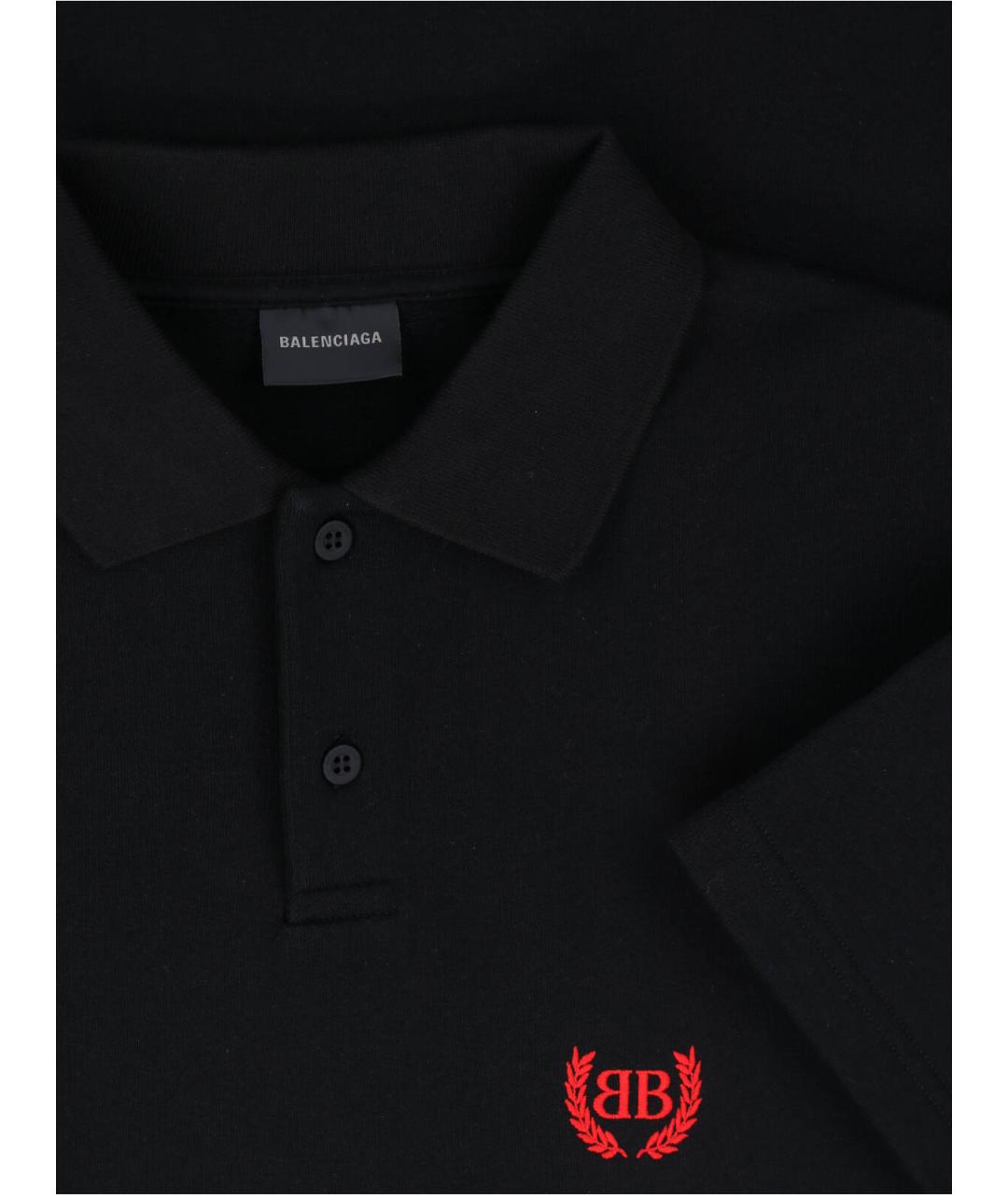 BALENCIAGA Черное хлопковое поло с коротким рукавом, фото 3
