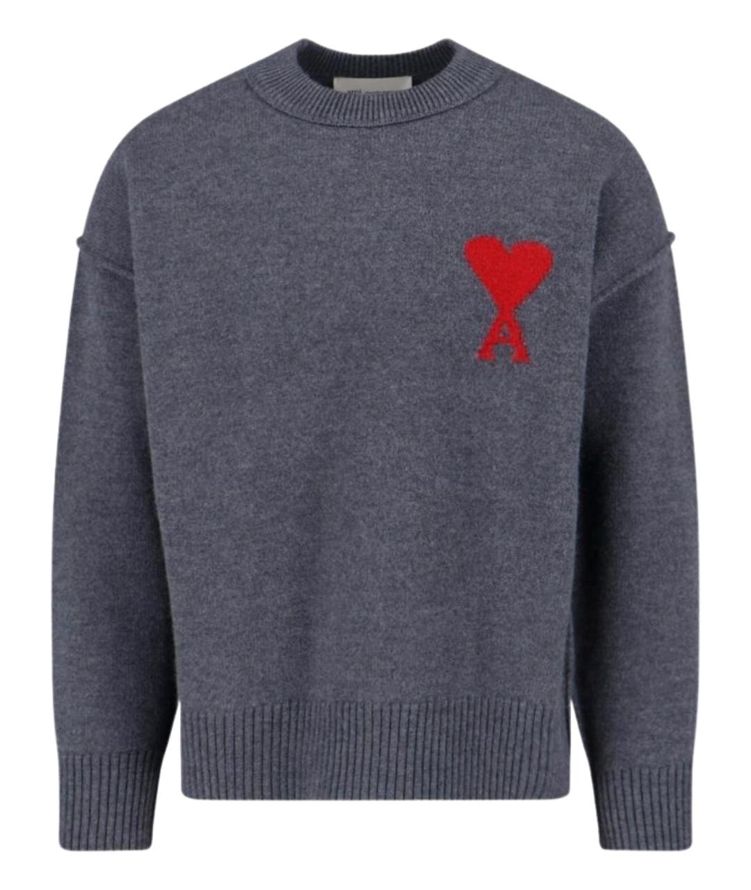 Ami Paris Серый шерстяной джемпер / свитер, фото 1