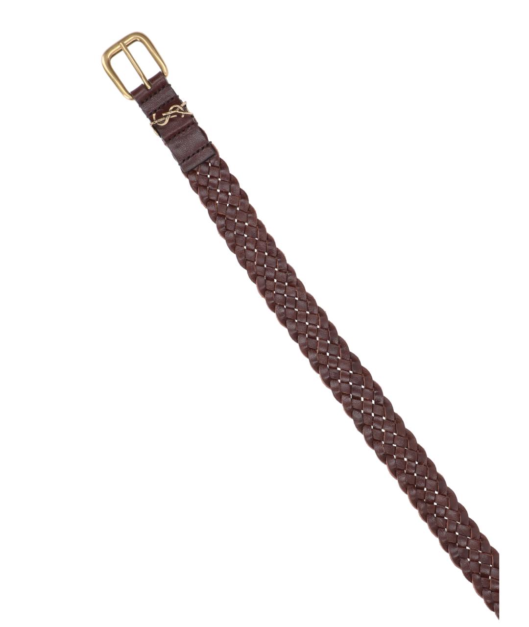 SAINT LAURENT Коричневый кожаный ремень, фото 3