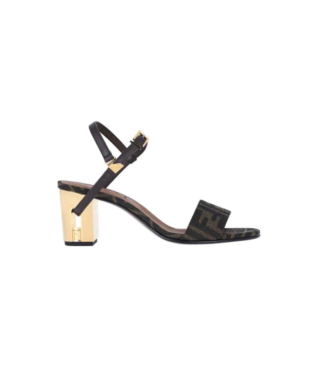 FENDI Коричневые текстильные босоножки, фото 6