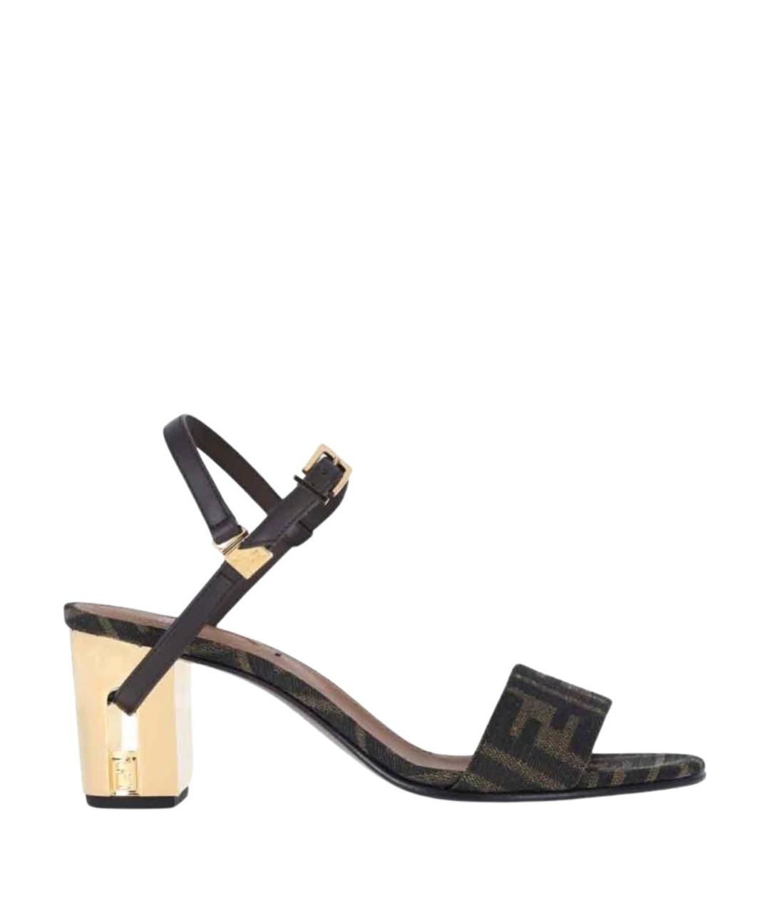 FENDI Коричневые текстильные босоножки, фото 1