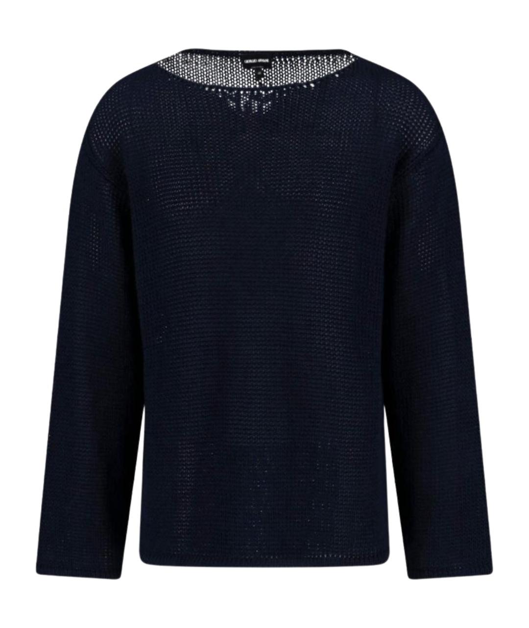GIORGIO ARMANI Темно-синий льняной джемпер / свитер, фото 1
