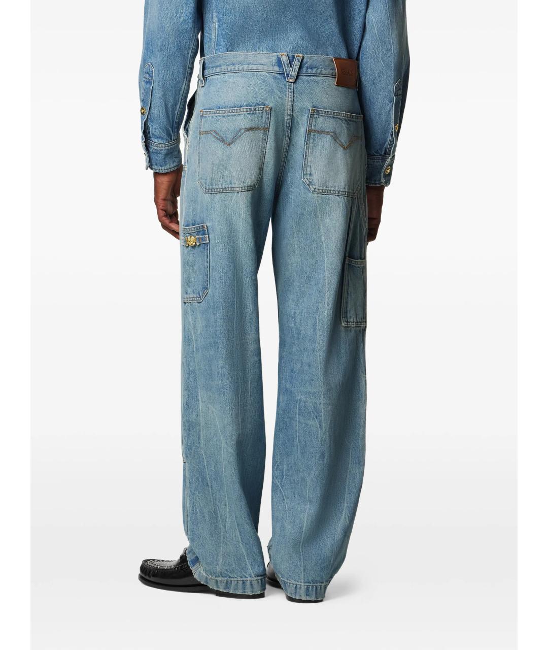 VERSACE Синие хлопковые прямые джинсы, фото 4