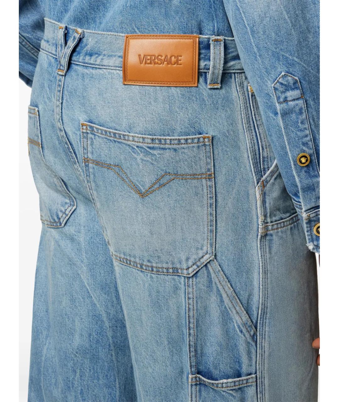 VERSACE Синие хлопковые прямые джинсы, фото 5