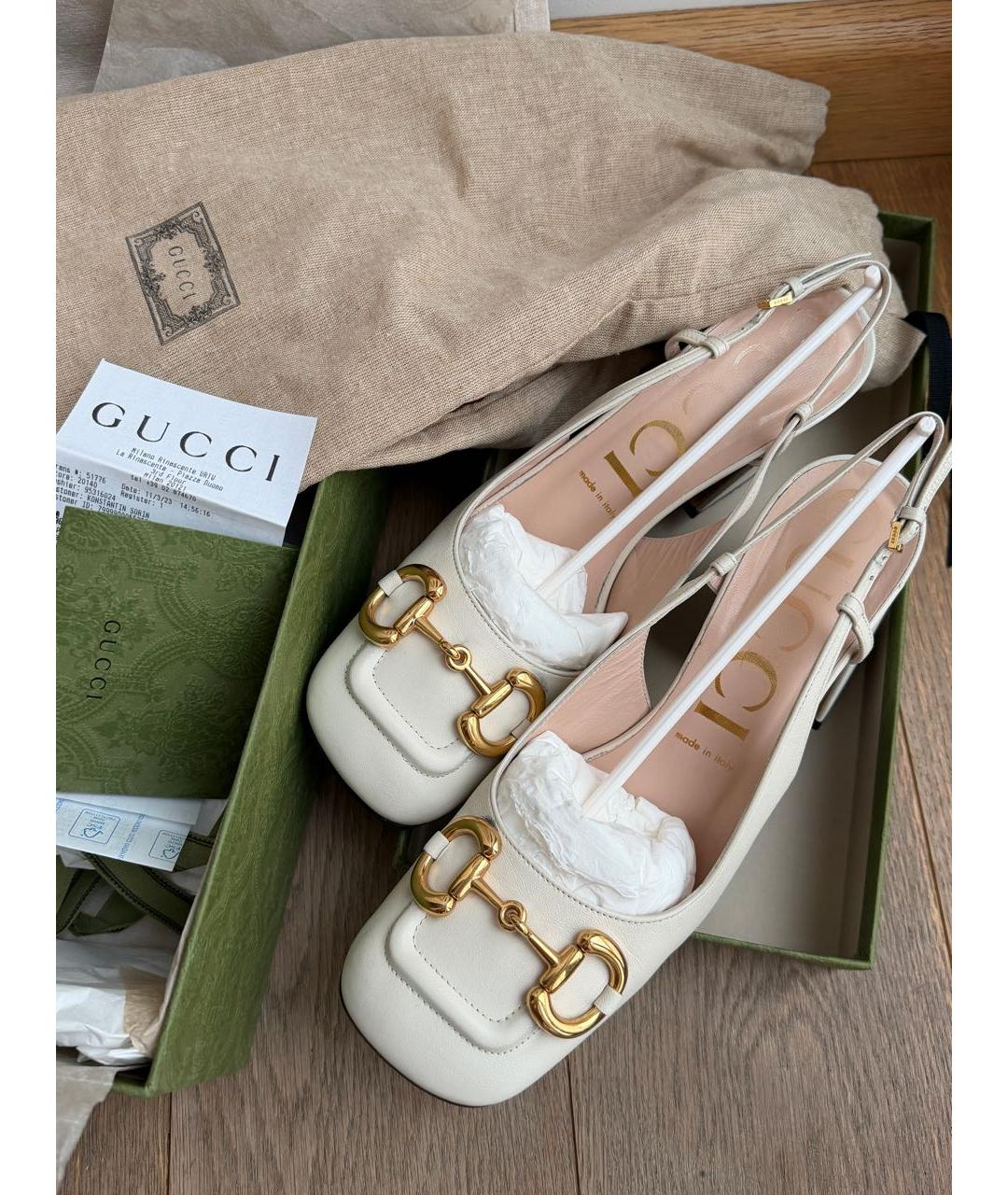 GUCCI Белые кожаные туфли, фото 2