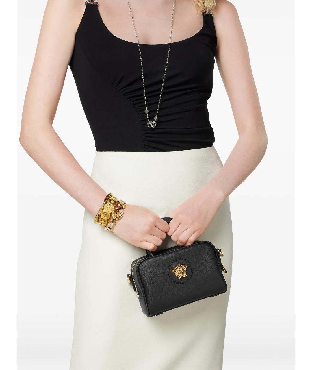 VERSACE Черная кожаная сумка тоут, фото 2