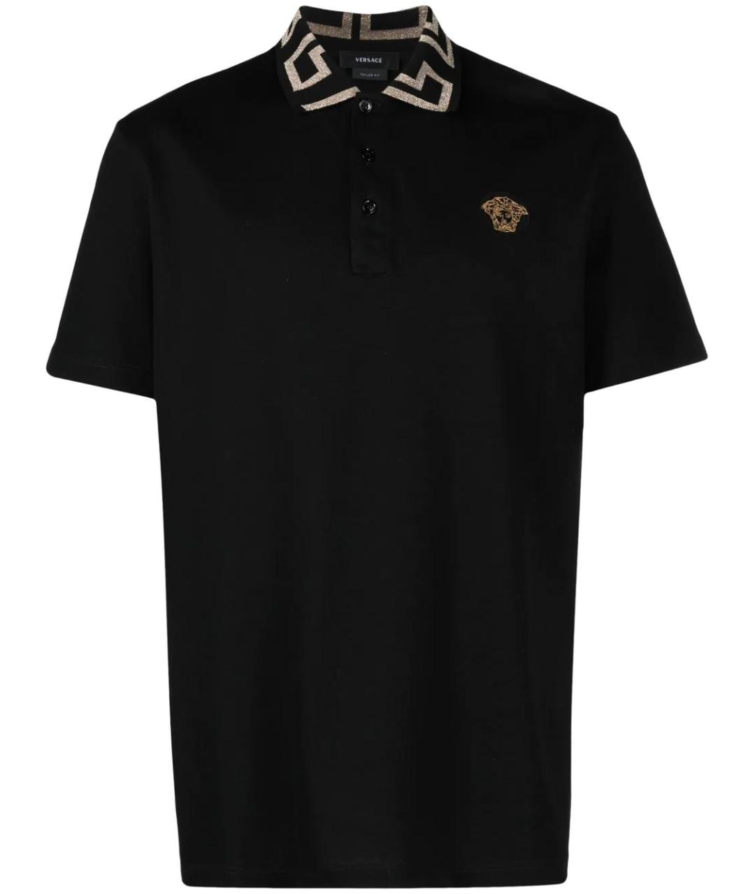 VERSACE Черное хлопковое поло с коротким рукавом, фото 1