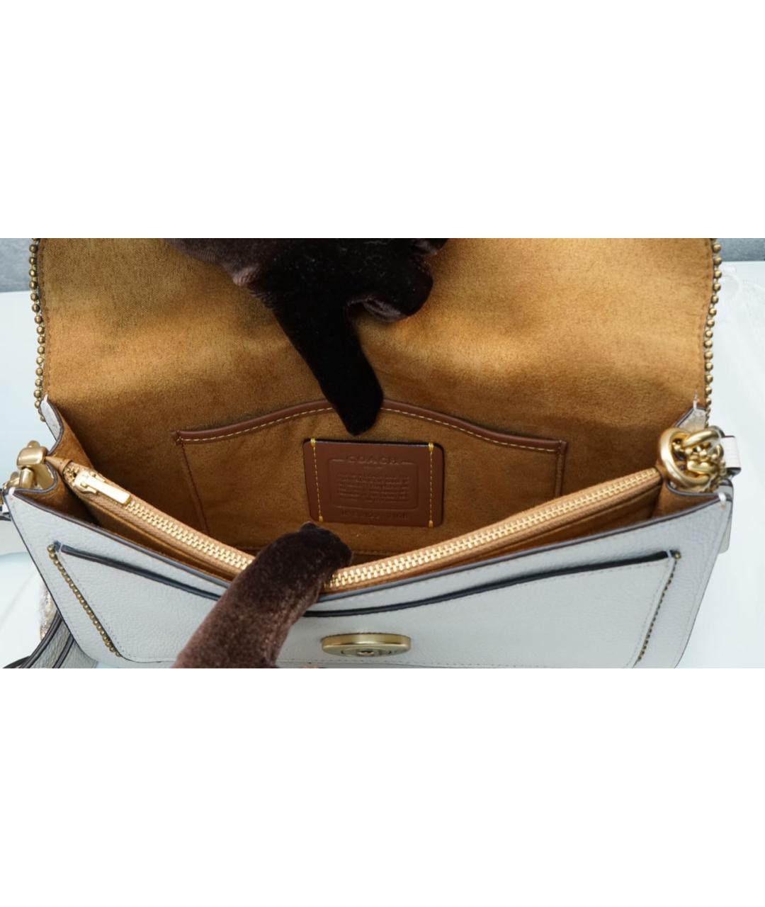 COACH Белая кожаная сумка с короткими ручками, фото 6