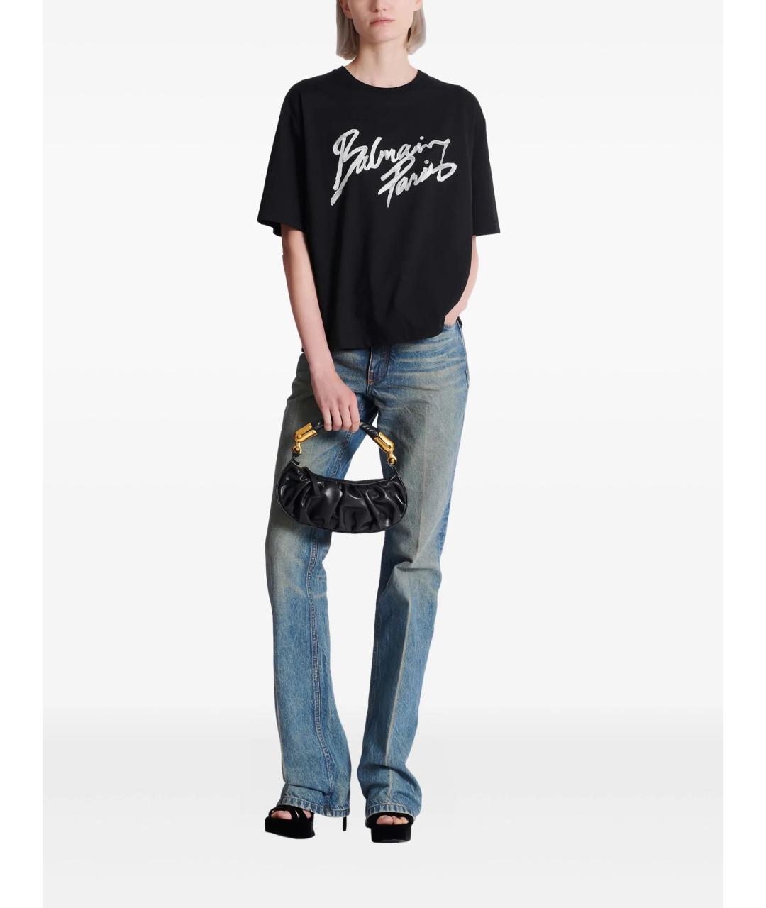 BALMAIN Черная хлопковая футболка, фото 2