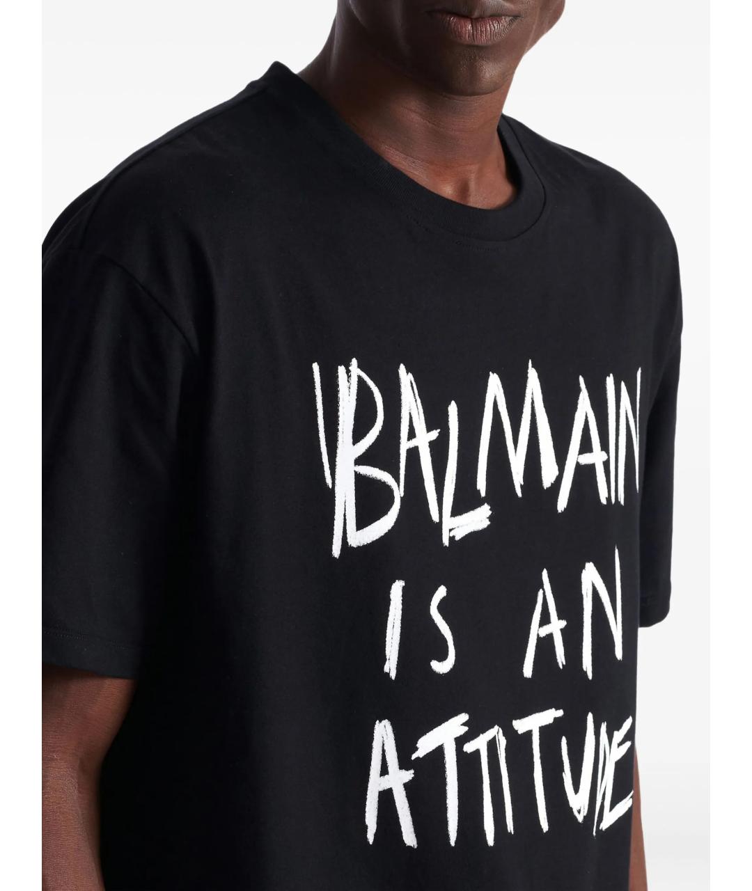 BALMAIN Черная хлопковая футболка, фото 5