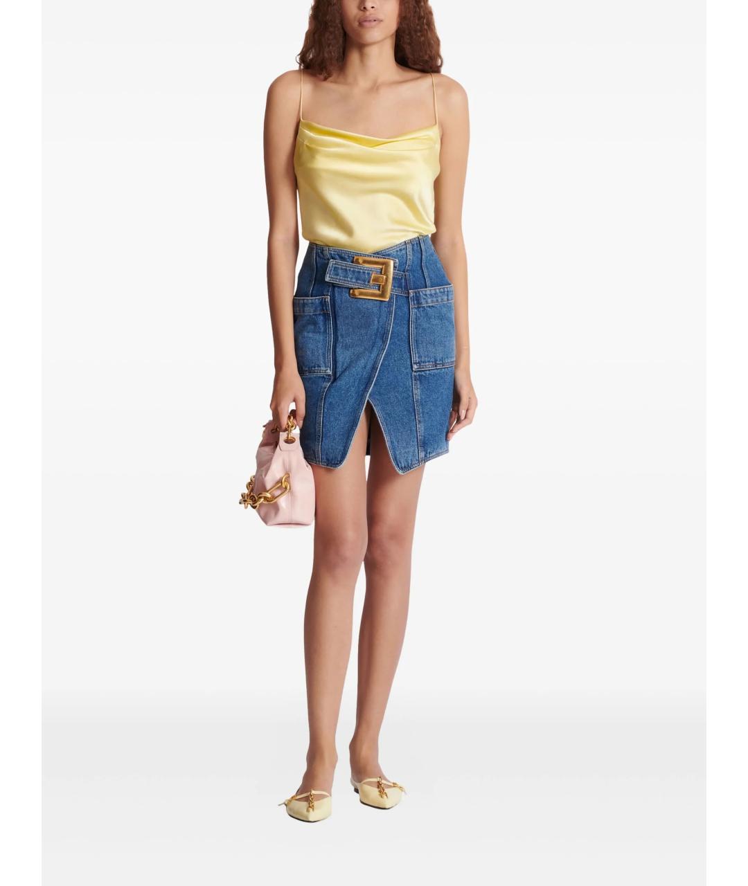 BALMAIN Синяя хлопковая юбка миди, фото 2